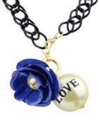 Romwe Royal Blue Flower Bead Chain Necklace