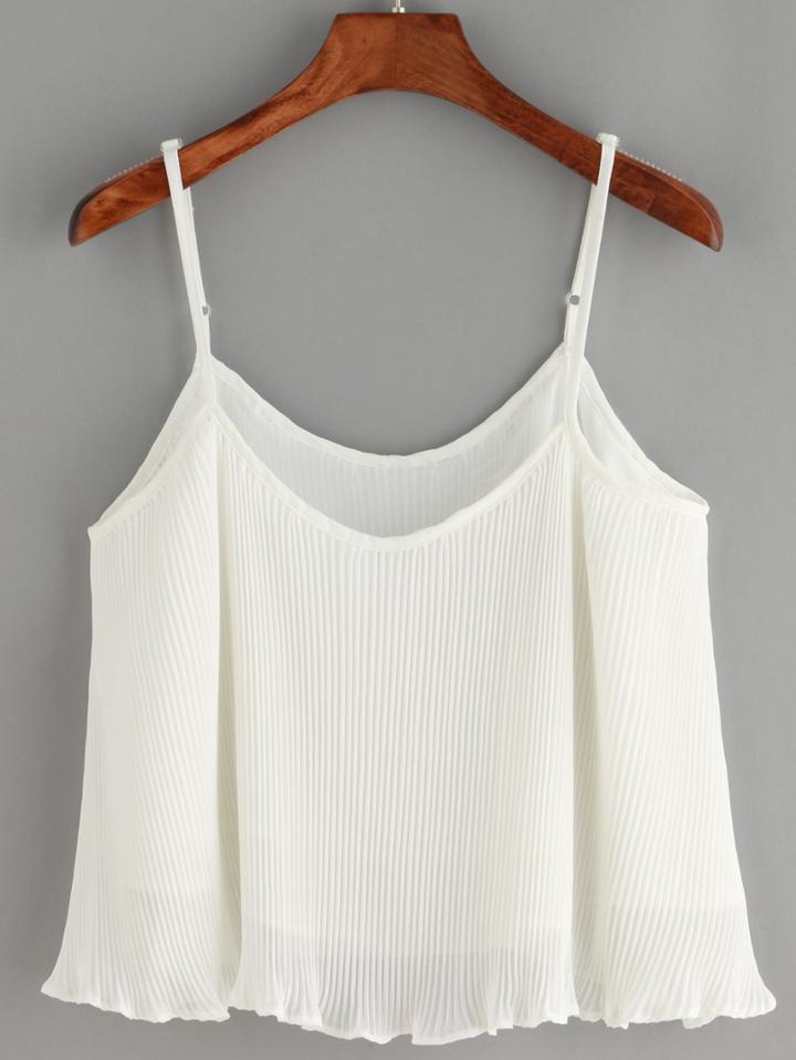 Romwe Spaghetti Strap Chiffon Pleated Cami Top