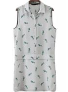 Romwe Lapel Sleeveless Hippocampus Print Shift Dress
