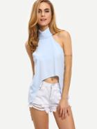 Romwe Fold-over Halter Neck High-low Top