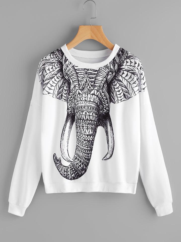 Romwe Elephant Printed Sweatshirt