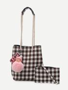 Romwe Charm Detail Gingham Shoulder Bag With Clutch
