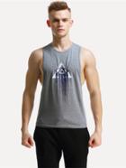 Romwe Men Graphic Print Low Side Marled Tank Top