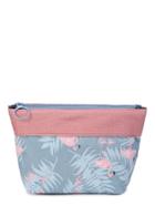 Romwe Flamingo And Leaf Print Makeup Bag