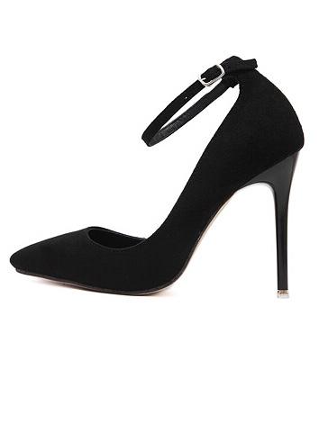 Romwe Black Pointy Side Cut Out Ankle Strap Heels