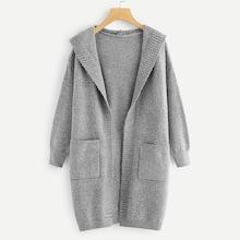 Romwe Plain Hooded Cardigan Jumper