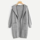 Romwe Plain Hooded Cardigan Jumper
