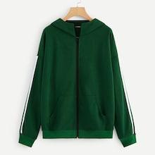 Romwe Striped Sleeve Zipper Up Hoodie
