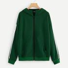 Romwe Striped Sleeve Zipper Up Hoodie
