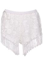 Romwe Romwe Tasseled White Lace Shorts