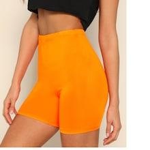 Romwe Neon Orange Solid Leggings Shorts