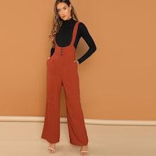 Romwe Buttoned Waist Wide Leg Jumpsuit