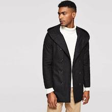 Romwe Men Split Back Hooded Pea Coat