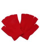 Romwe Red Plain Knit Textured Fingerless Gloves