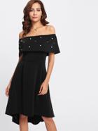 Romwe Pearl Detail Flounce Layered Asymmetrical Hem Dress
