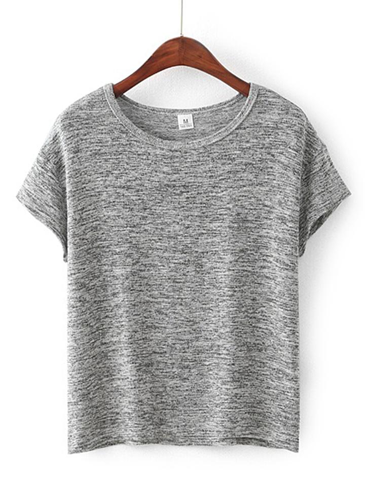 Romwe Heather Grey Batwing Sleeve Tee