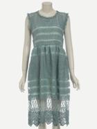 Romwe Green Hollow Out Crochet Overlay Dress