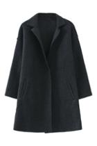 Romwe Lapel Single-breasted Black Woolen Coat