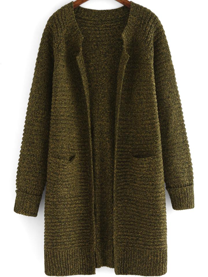 Romwe Pockets Yellow Sweater Coat