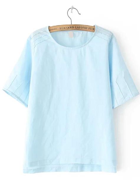 Romwe Dip Hem Folds Pale Blue T-shirt