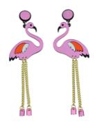 Romwe Purple Color Acrylic Flamingo Shape Statement Earrings