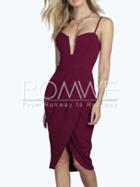 Romwe Burgundy Spaghetti Strap Wrap Front Dress
