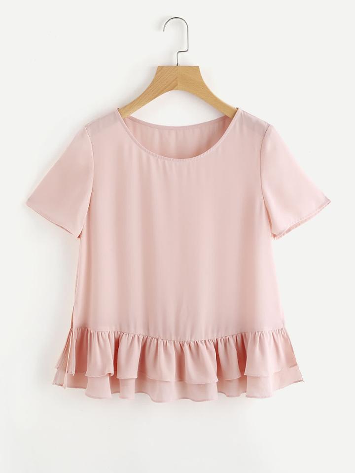 Romwe Vented Layered Ruffle Hem Top