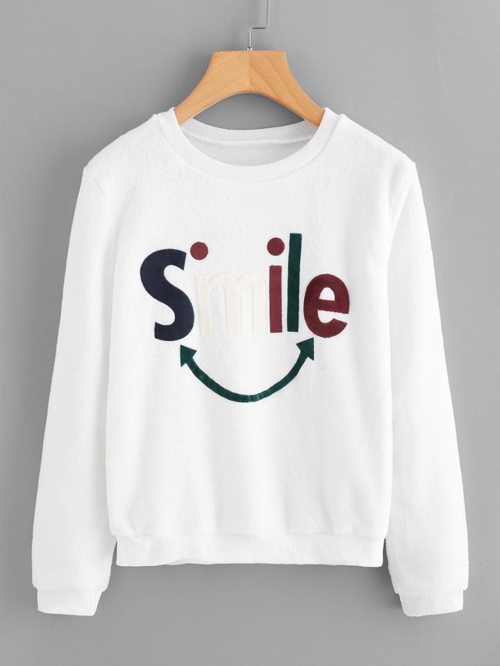 Romwe Flannel Letter Front Sweatshirt