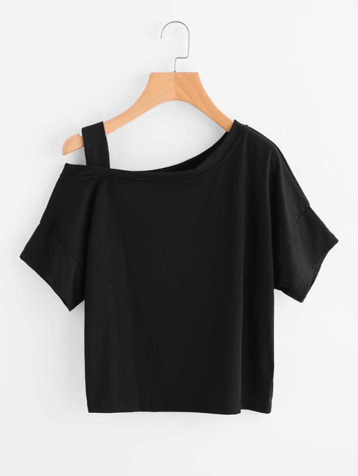 Romwe Asymmetric Cold Shoulder Tee