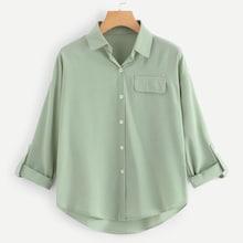 Romwe Pocket Front Dip Hem Blouse