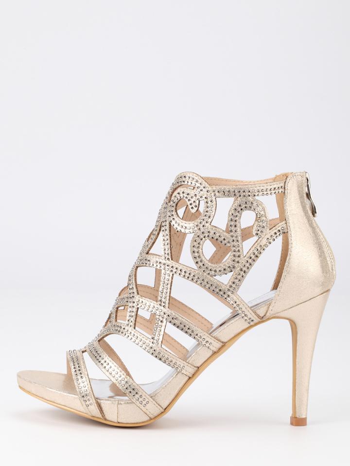 Romwe Apricot Faux Suede Laser-cut Peep Toe Sandals