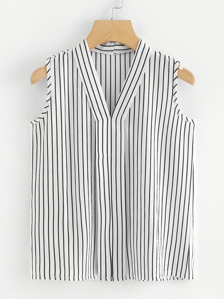 Romwe V Neckline Striped Top