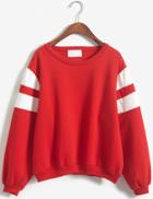 Romwe Bowie Print Loose Red Sweatshirt