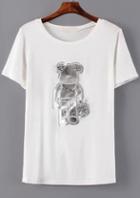 Romwe With Diamond Cub Pattern White T-shirt