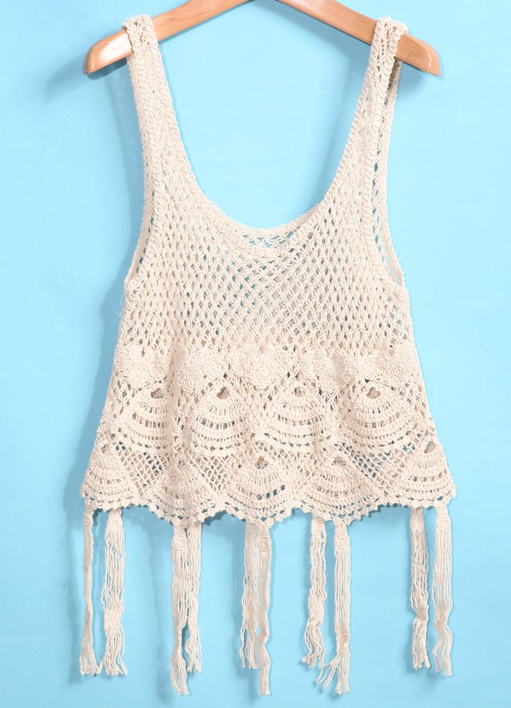 Romwe Scoop Neck With Tassel Hollow Vest