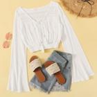 Romwe Crochet Tie Neck Crop Blouse