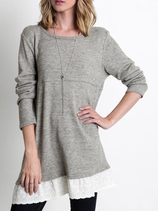 Romwe Grey Contrast Lace Hem Dress