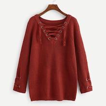 Romwe Lace Up Knit Sweater