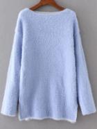 Romwe Blue Drop Shoulder Side Slit Sweater