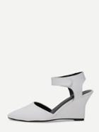 Romwe White Faux Suede Ankle Strap Wedge Pumps