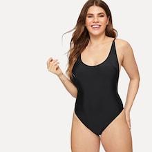 Romwe Plus Open Back Scoop Neck One Piece Swimwear