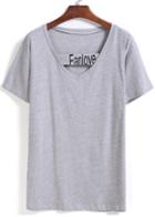 Romwe V Neck Grey T-shirt