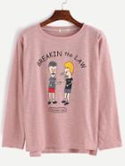Romwe Pink Cartoon Print High Low T-shirt
