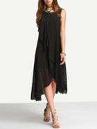 Romwe Ruffled Asymmetric Sleeveless Chiffon Dress