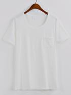 Romwe Plain White Pocket T-shirt