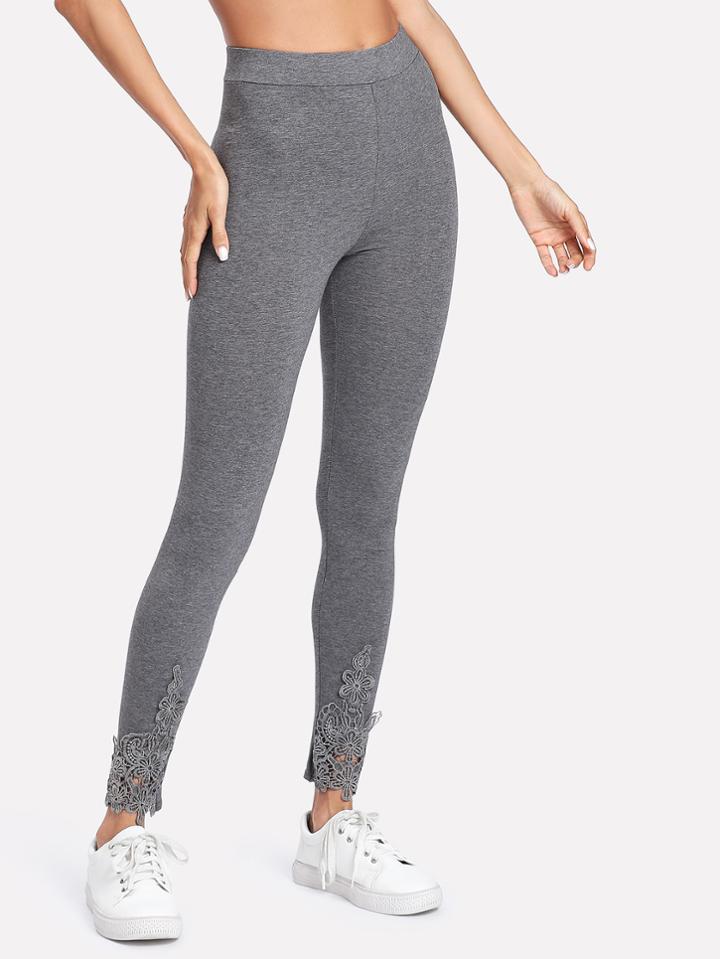 Romwe Contrast Guipure Lace Leggings