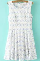 Romwe Back Zipper Geometric Print Sun Blue Dress