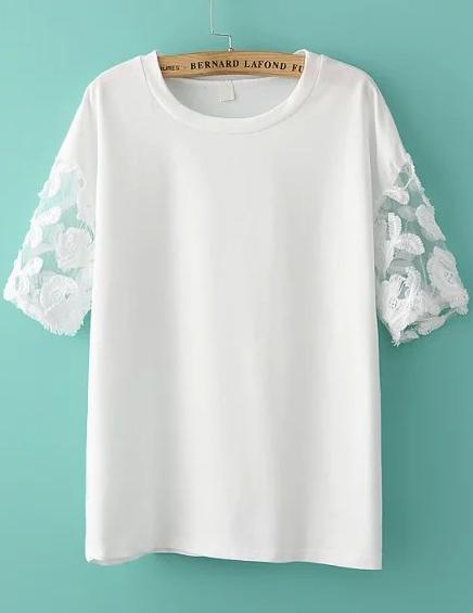 Romwe White Sheer Mesh Short Sleeve Loose T-shirt