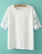 Romwe White Sheer Mesh Short Sleeve Loose T-shirt