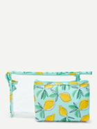 Romwe Lemon Print Combination Makeup Bag